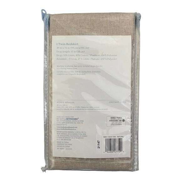 Nestwell Linen Cotton Blend Bedskirt Twin Natural Tan 15" Drop Neutrals Tailored - Picture 6 of 16